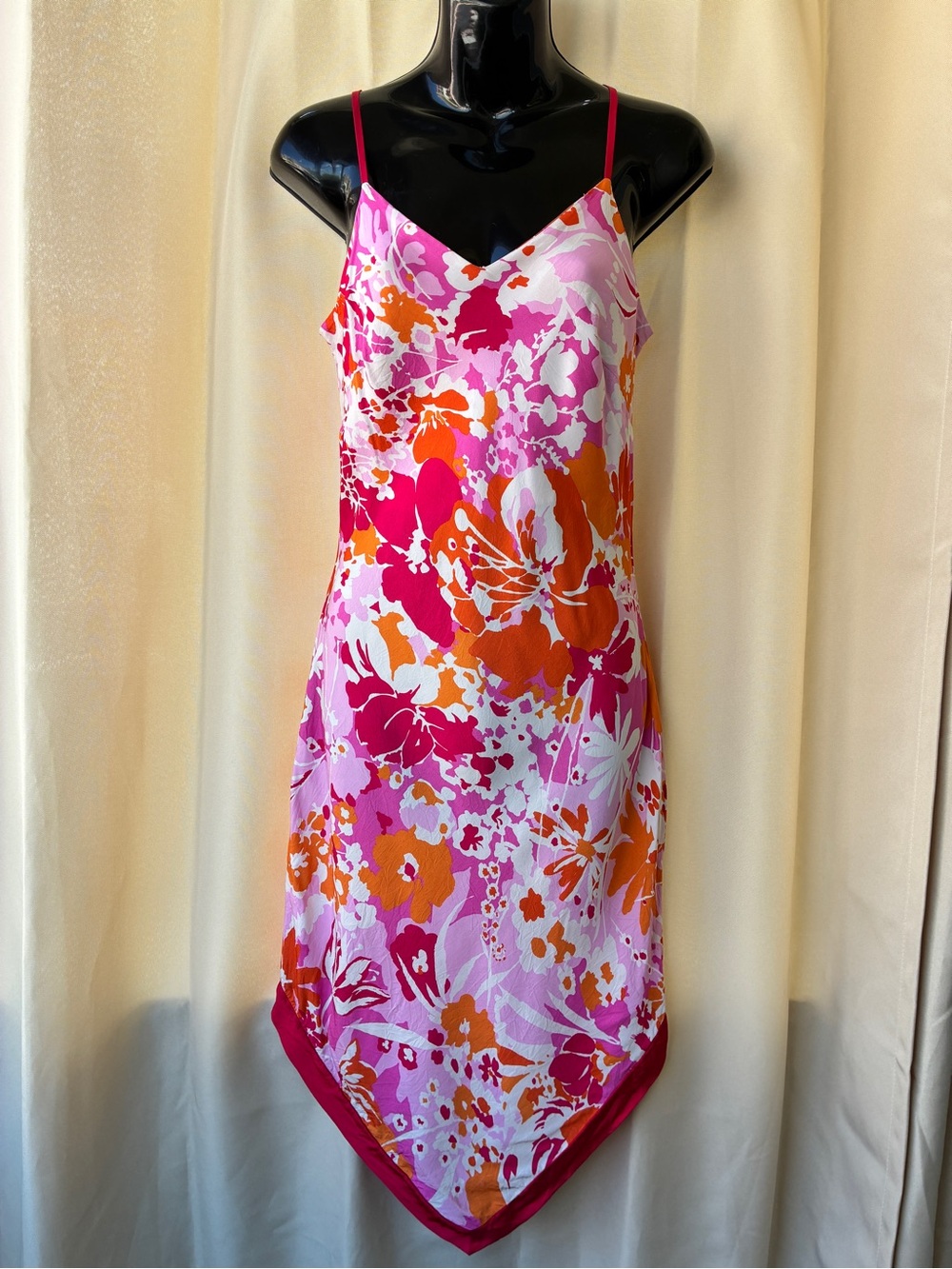 Vintage Y2K Express Floral Handkerchief Hem Silky Slip Dress Size 8